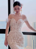 Sexy Mermaid Off The Shoulder Short Sleeves White Wedding Dresses HZ1024