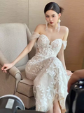Sexy Mermaid Off The Shoulder Short Sleeves White Wedding Dresses HZ1024