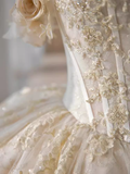 Luxury Ball Gown Off The Shoulder Short Sleeves Lace Wedding Dresses HZ1024