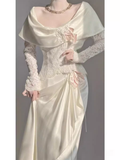 Chic A Line Long Sleeves Lace White Wedding Dresses HZ1024