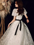 Pretty A Line Sweetheart Tulle White Long Prom Dresses HZ1024