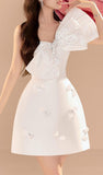 A-line Strapless Short Cocktail Dress With Bow White Homecoming Dress HZ1024