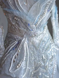 Chic Mermaid Off The Shoulder Short Sleeves Lace Wedding Dress HZ1024
