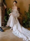 Vintage Mermaid Strapless White Lace Wedding Dress HZ1024
