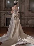 Vintage Mermaid Strapless Flowers Lace Wedding Dress HZ1024