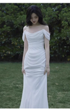 Sexy Mermaid Off The Shoulder White Long Wedding Dresses With Ribbon HZ1024