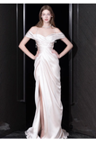 Sexy Sheath Off The Shoulder Short Sleeves White Satin Long Wedding Dresses HZ1024