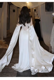 Sexy A line Off The Shoulder Long Sleeves Satin Long Wedding Dresses With Cape HZ1024