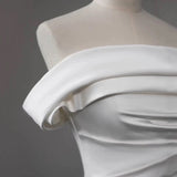 Timeless Sheath Off The Shoulder Satin Long Wedding Dresses With Slit HZ1024