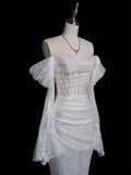 Timeless Mermaid Off The Shoulder Long Sleeves Sequin Wedding Dresses With Ruffles HZ1024