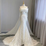 Timeless Mermaid Off The Shoulder Long Sleeves Lace Wedding Dresses With Ribbon HZ1024