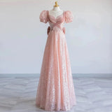 Elegant A Line Sweetheart Pink Sequin Long Prom Dress HZ1024