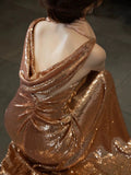 Elegant Sheath Backless Gold Sequin Long Prom Dresses HZ1024