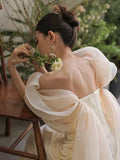 Timeless Mermaid Off The Shoulder Long Tulle White Wedding Dresses With Ruffles HZ1024