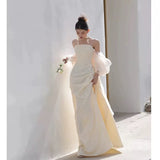 Timeless Mermaid Off The Shoulder Long Tulle White Wedding Dresses With Ruffles HZ1024