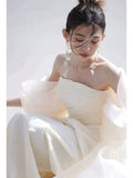 Timeless Mermaid Off The Shoulder Long Tulle White Wedding Dresses With Ruffles HZ1024