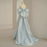Modest A Line Off The Shoulder Satin Light Sky Blue Prom Dress Long Evening Dresses HZ1024