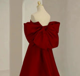 Modest A Line Off The Shoulder Satin Burgundy Prom Dress Long Evening Dresses With Bow HZ1024