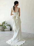 Timeless Sheath Straps Long Satin White Wedding Dresses HZ1024