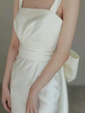 Timeless Sheath Straps Long Satin White Wedding Dresses HZ1024