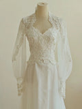 Chic A line Sweetheart Lace Long Sleeves White Wedding Dresses HZ1024