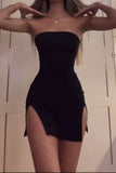 Chic Sheath Strapless Black Homecoming Dresses Party Dress HZ1024