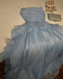 Modest A Line Spaghetti Straps Long Light Sky Blue Prom Dress Evening Dresses HZ1024