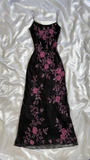 Modest A Line Spaghetti Straps Black Sequin Prom Dress Formal Dress With Flower Beads HZ1024
