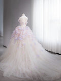 Modest Ball Gown Sweetheart Tulle Long Flowers Sweet 16 Dresses HZ1024