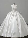 Dreamy Ball Gown Sweetheart Sleeveless White Lace Wedding Dresses With Beads HZ1024