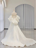 Simple Ball Gown Sweetheart Short Sleeves White Satin Wedding Dresses HZ1024