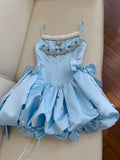 Cute A line Spaghetti Straps Blue Short Homecoming Dresses Party Cocktail Dress HZ1024