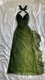 Chic A line Long Prom Dress Chiffon Green Prom Dresses Evening Dress HZ1024