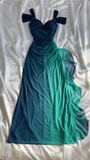Chic A line Straps Long Prom Dress Chiffon Ombre Green Prom Dresses Evening Dress HZ1024
