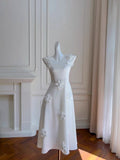Simple A line Straps White Tea Lenghth Prom Dresses Simple Party Dress HZ1024