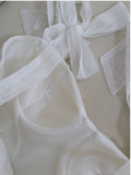 Elegant A line Straps White Lace Prom Dresses Slit Evening Dress With Bow HZ1024