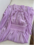 Elegant A line High Neckline Chiffon Lilac Prom Dresses Evening Dress With Ribbons HZ1024