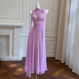 Elegant A line High Neckline Chiffon Lilac Prom Dresses Evening Dress With Ribbons HZ1024