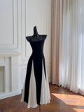 Elegant A line Spaghetti Straps Black Chiffon Prom Dresses Evening Dress HZ1024