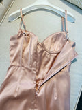 Simple A Line Spaghetti Straps Satin Slit Blush Pink Prom Dress HZ1024