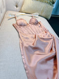 Simple A Line Spaghetti Straps Satin Slit Blush Pink Prom Dress HZ1024