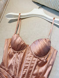 Simple A Line Spaghetti Straps Satin Slit Blush Pink Prom Dress HZ1024