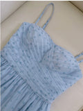 Simple A Line Spaghetti Straps Tulle Blue Prom Dress Evening Dresses HZ1024