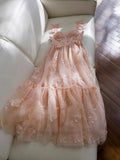 Elegant A Line Straps Sleeveless Blush Pink Lace Prom Dress Evening Dresses HZ1024