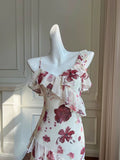 Sexy Sheath Spaghetti Straps Sleeveless Floral Prom Dresses HZ1024