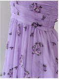 Vintage A line V Neckline Short Sleeves Lilac Tulle Flowers Prom Dress Evening Dresses HZ1024