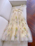 Simple A line Spaghetti Straps Floral Tulle Yellow Homecoming Dress Birthday Dresses HZ1024