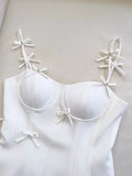 Cute A line Spaghetti Straps White Short Homecoming Dress Birthday Dresses With Bow HZ1024