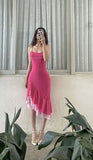 Cute A line Irregular Strap Pink Chiffon Homecoming Dresses Birthday Dress HZ1024