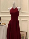 Elegant A Line Ankle Length Burgundy Prom Dresses Evening Dress HZ1024